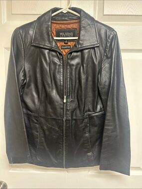 Wilsons Leather Black Women's Leather Jacket with Brown Lining
